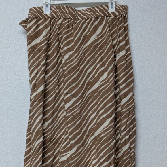 A NEW DAY Brown Zebra Animal Patterned Print Faux Wrap Bow Midi Skirt - Medium - Picture 2 of 5